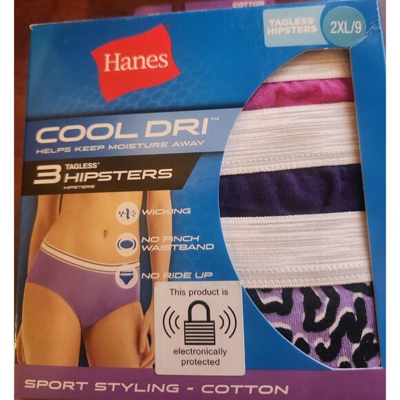 Hanes Tagless Hipster Panties Cool Dri Underwear 3 Pack Size 2XL/9 NEW Multi - Picture 1 of 4
